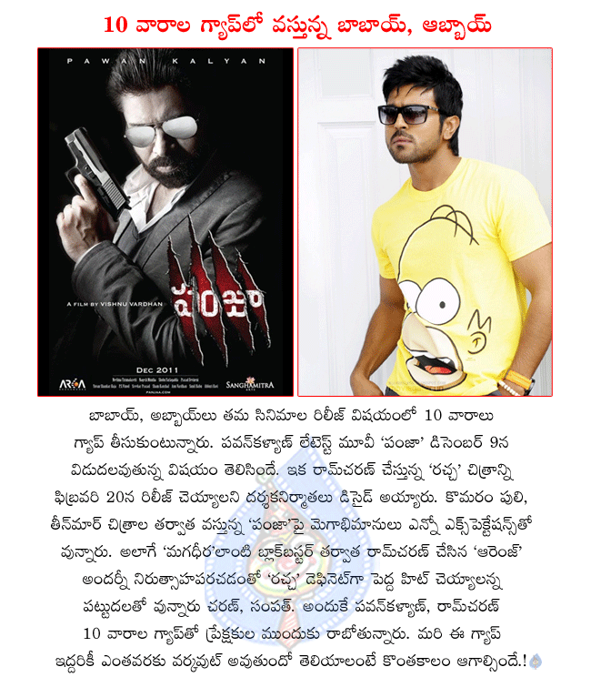 pavan kalyan latest movie panjaa,telugu movie panjaa,panjaa releasing on 9th december,ramcharan latest movie rachcha,rachcha releasing on 20th february,pavan kalyan and ramcharan taking 10 weeks gap for release,panjaa director vishnu vardhan  pavan kalyan latest movie panjaa, telugu movie panjaa, panjaa releasing on 9th december, ramcharan latest movie rachcha, rachcha releasing on 20th february, pavan kalyan and ramcharan taking 10 weeks gap for release, panjaa director vishnu vardhan